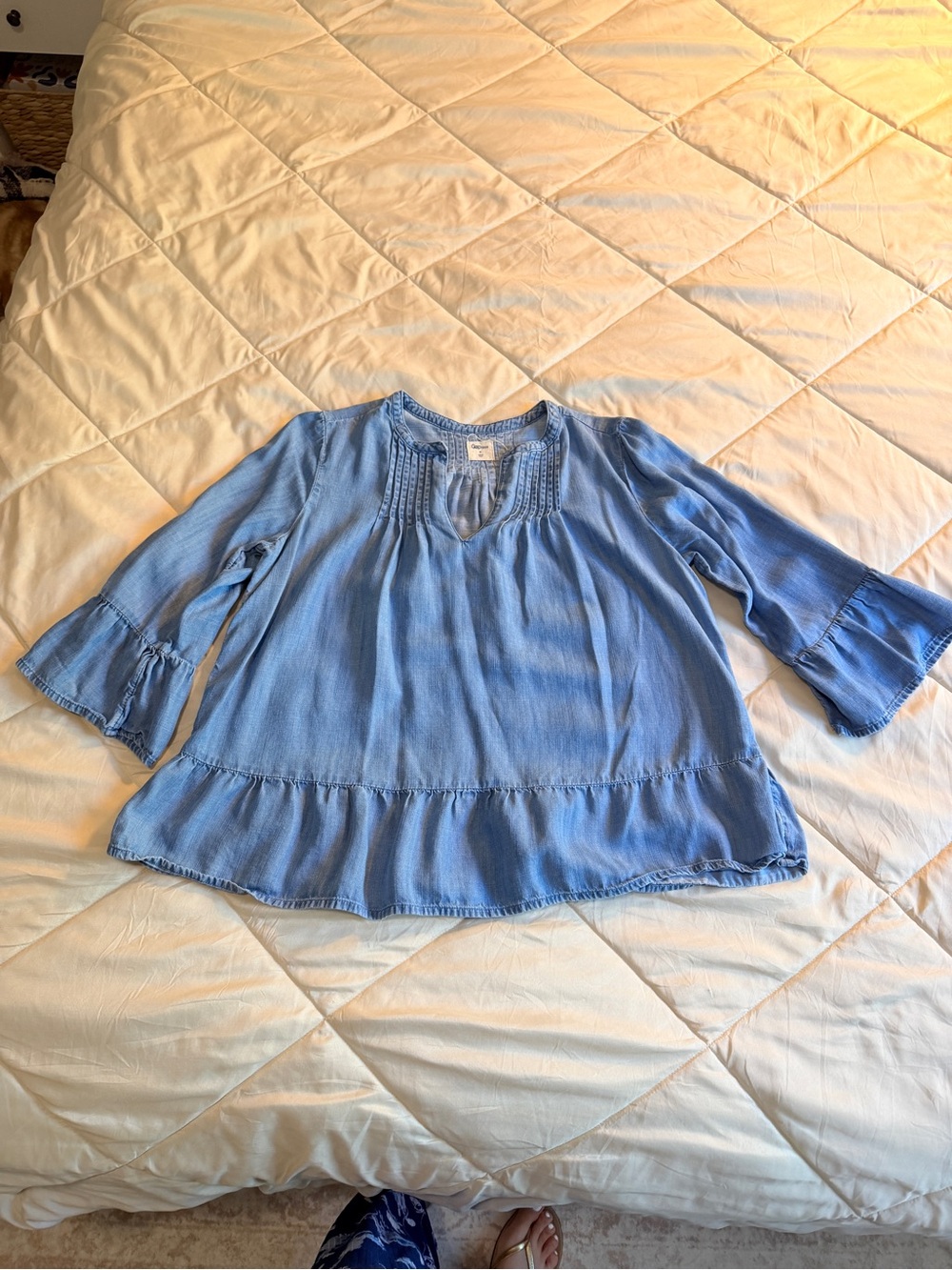 GAP Light Blue Peasant Top with Pintuck Yoke